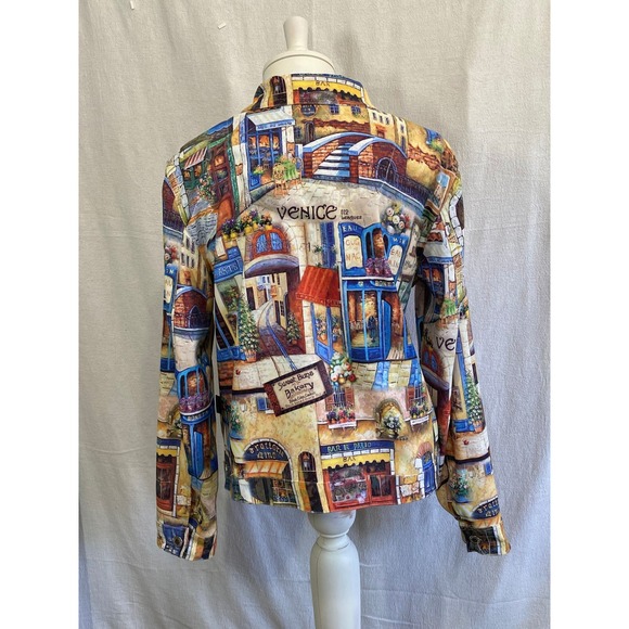 Impulse California Art Jacket Venice Café Boho Travel Print Button Front USA - Picture 4 of 14